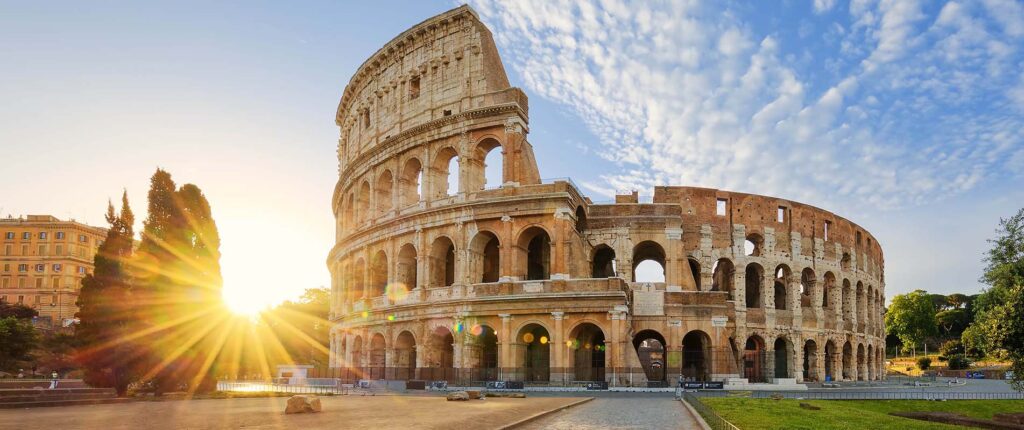 Colosseum In Rome And Morning Sun, Italy