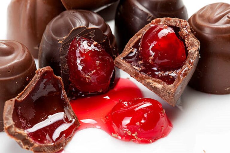 Close Up Of Cherry Filled Chocolate Candy.