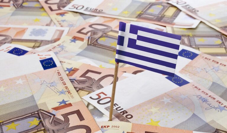 Flag,of,greece,sticking,in,european,banknotes.(series)